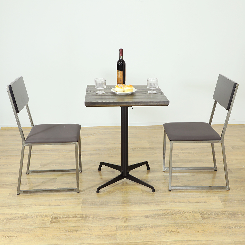Black Leather Chair and wood table set